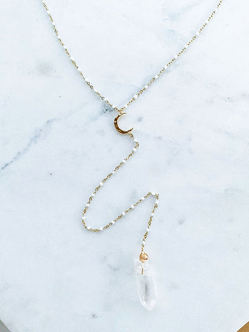 Quaintrelle Moon Dreamer Quartz Crystal Drop Necklace