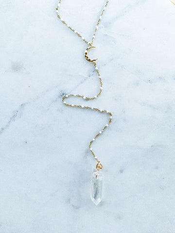 Quaintrelle Moon Dreamer Quartz Crystal Drop Necklace