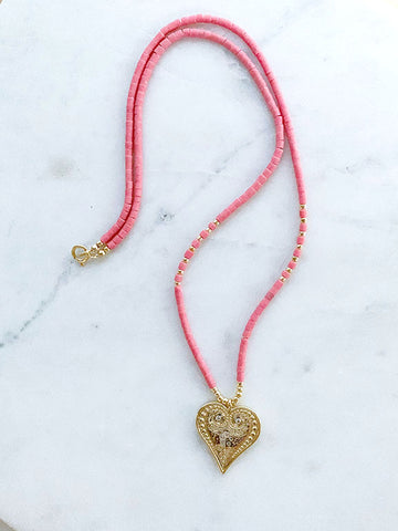 Quaintrelle 14k Gold filled Filigree Heart Charm Necklace