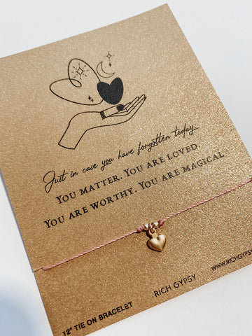 You Are Loved Heart Charm Cord Carded Bracelet Giftable