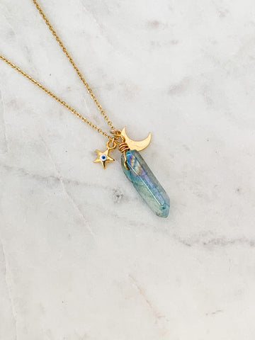 Embrace Your Magic Rainbow Quartz Crystal Gypsy Charm Necklace